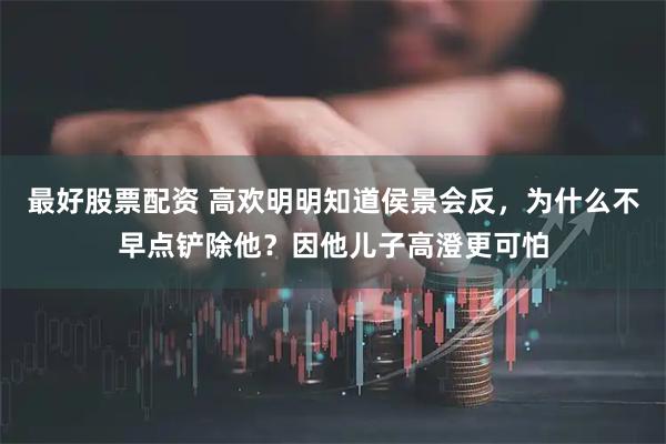 最好股票配资 高欢明明知道侯景会反，为什么不早点铲除他？因他儿子高澄更可怕